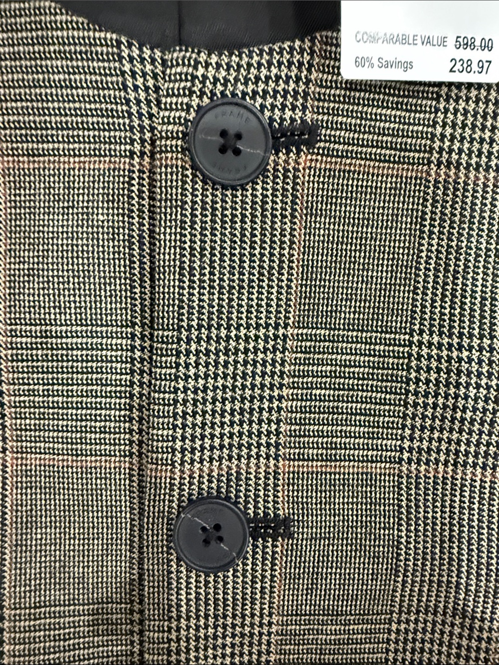 Frame Denim Plaid Collarless Blazer in Brown and Black Checks - Picture 10 of 16